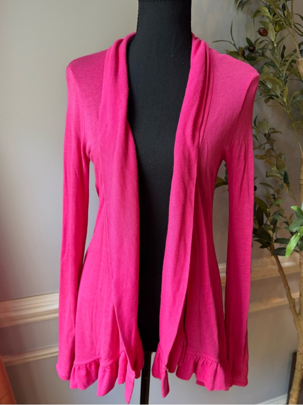 Lilly Pulitzer Pink Ruffle Hem Open Cardigan High Low Pima Cotton Modal Small